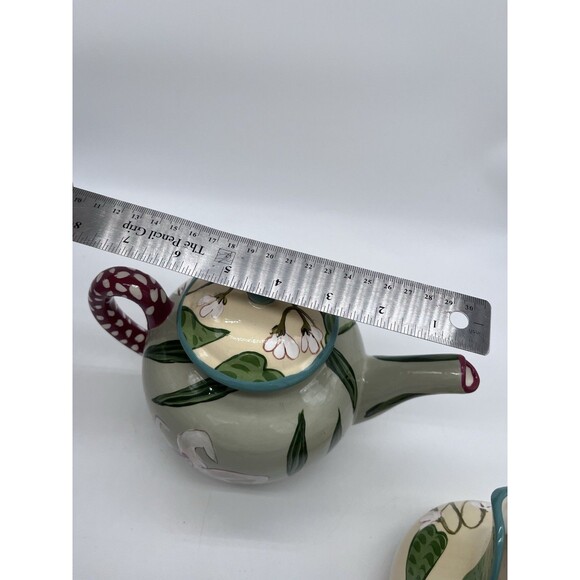 Droll Designs Small Lilly Tea Pot & Creamer Floral Hand Painted Signed - Picture 9 of 10